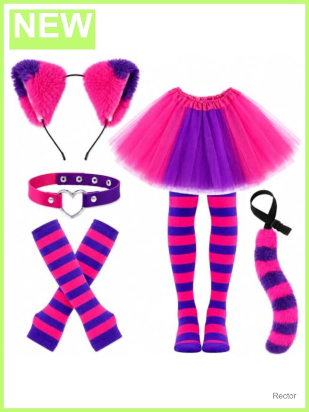 Cat Costume Accessory Set 6 Piece Furry Ears Tail Tutu Skirt Socks Choker
